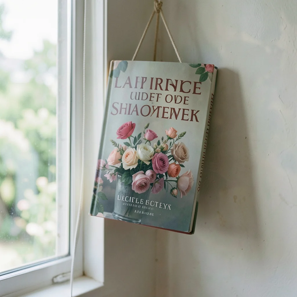 A storybook-themed baby shower table setting with books and simple florals.
