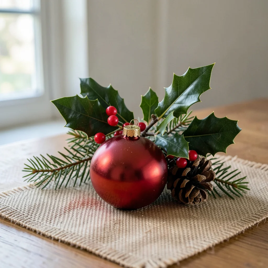 A Christmas-themed baby shower table setting in a home living room.