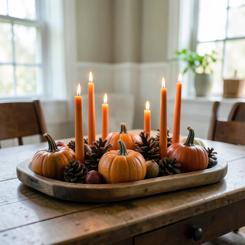 A bowl of pears and walnuts used as a simple Thanksgiving centerpiece.