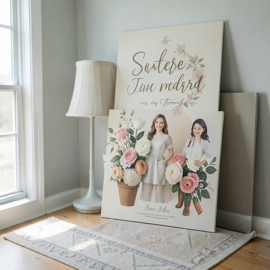 A dining table set for an engagement party at home with a floral centerpiece and refreshments.