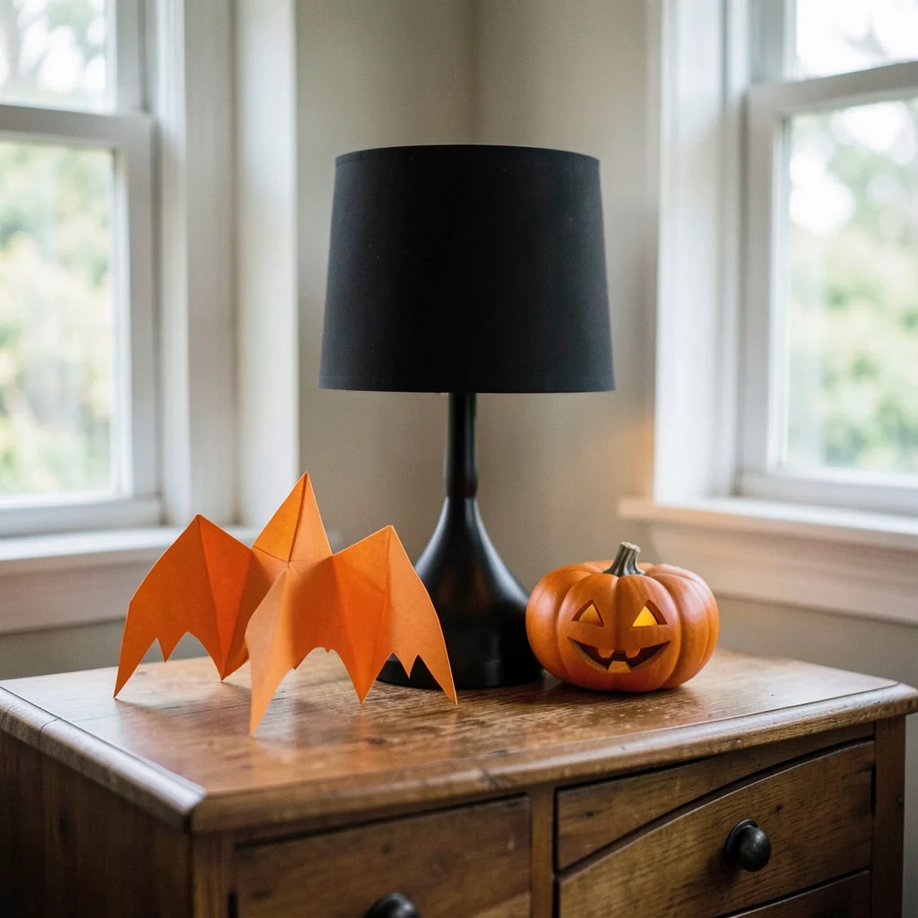 A Halloween-themed baby shower table setting at home