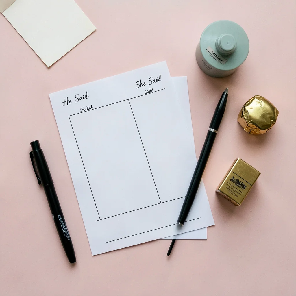 A list of questions for the He Said She Said bridal shower game on a wooden table.