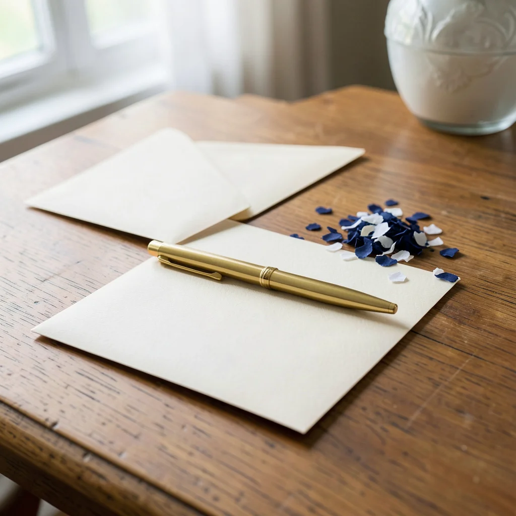 A handwritten retirement party invitation card on a wooden table.
