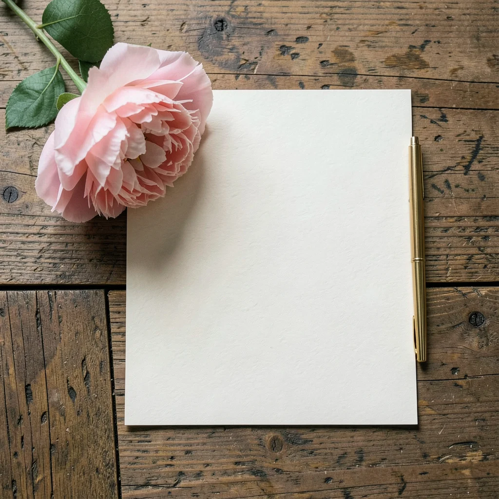A short handwritten bridal shower card next to a wrapped gift.