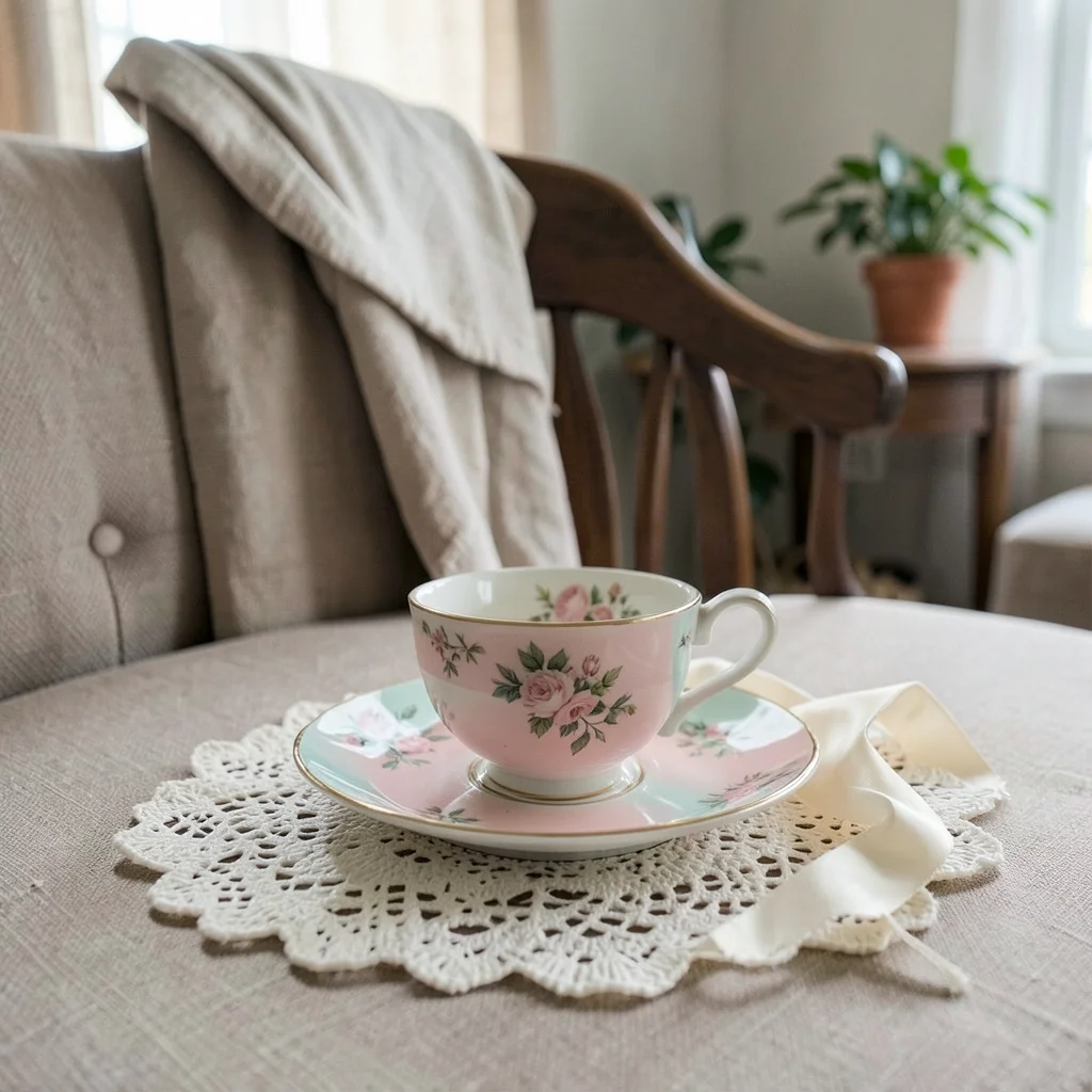A tea party table setting with a teapot and pastries.