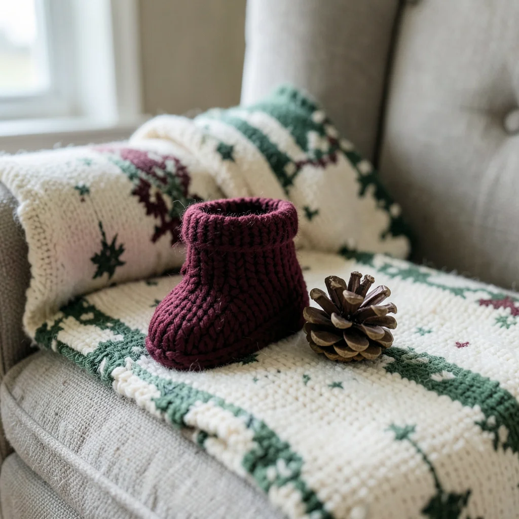 A cozy living room setup for a winter baby shower with simple seasonal decor.